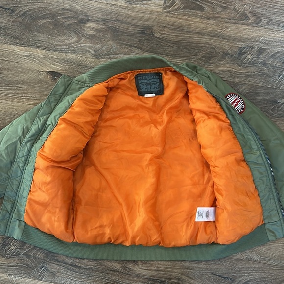 Levi's Bomber Jacket Boys Small Green Nylon Logo Embroidered Patch Zipsw/pockets - Picture 5 of 15